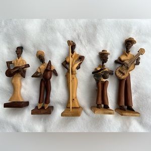 5 Wood Carved Musicians Sculptures from the Island of Cuba, in the Caribbean